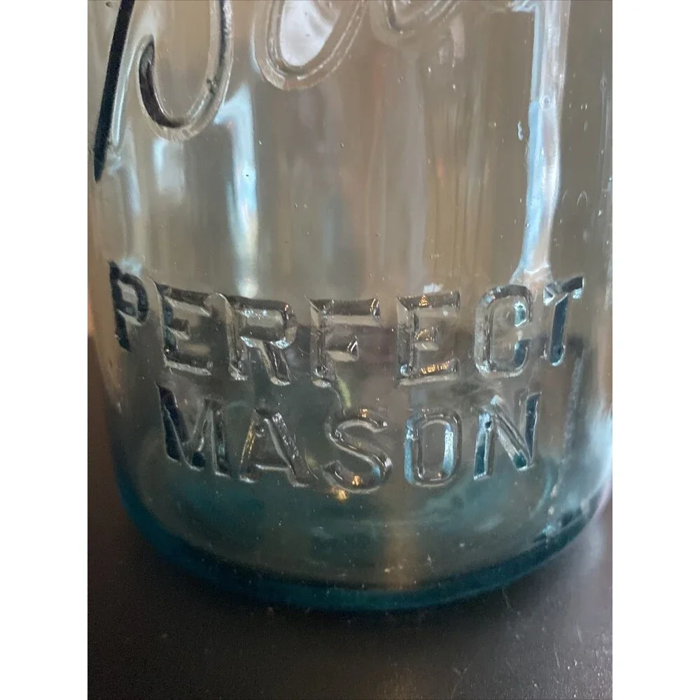 Vintage 1923~1933 BALL PERFECT MASON #5 BLUE Mason Canning Jar Zinc Lid Bubbles